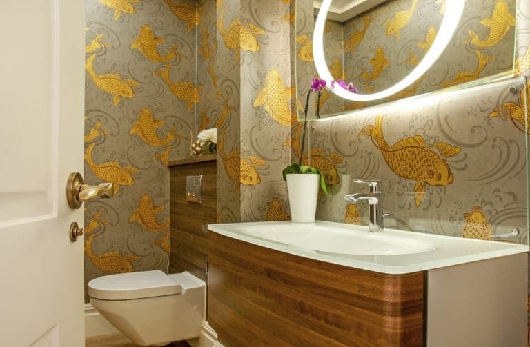 Sink Toilet Gold Fish Wall Paper