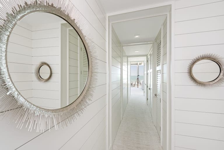 Circle Mirrors Reflection White Laminate Wall Slats Corridor