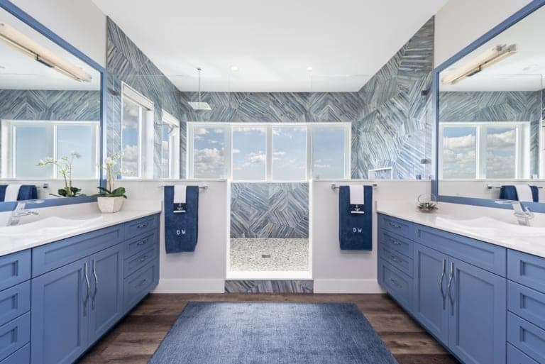 Multi Shades Blue Bathroom Wood Floors