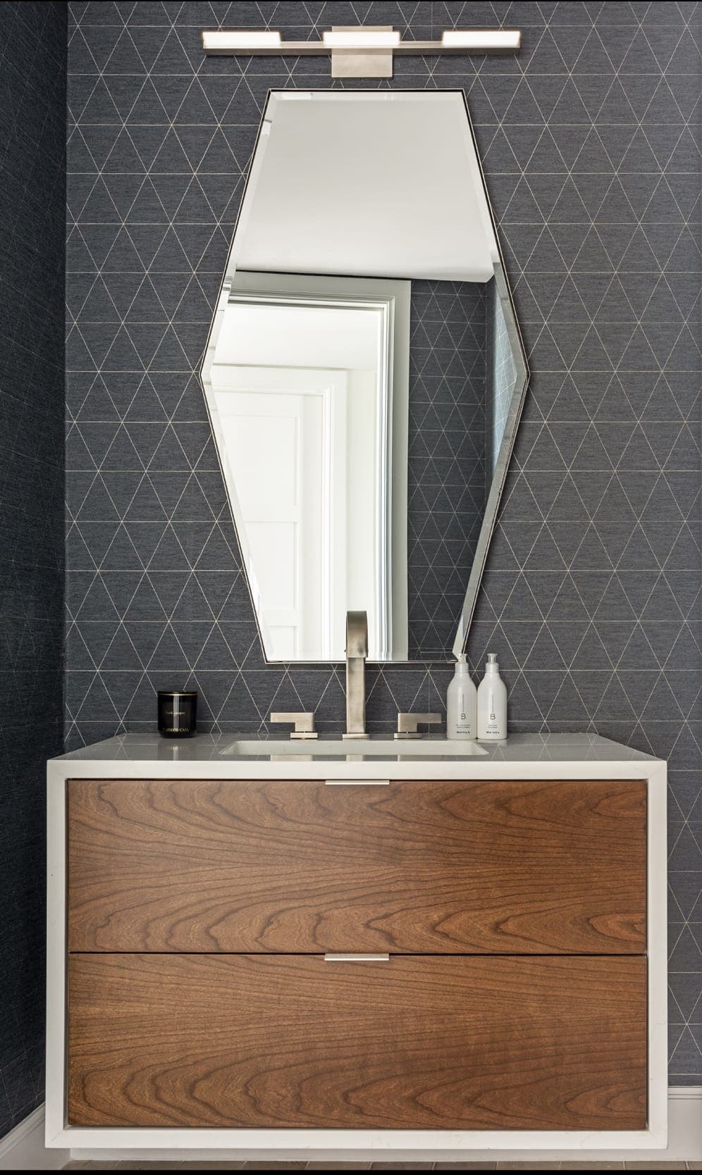 Contemporary Powder Bathroom Wood Faced White Laminet Sink