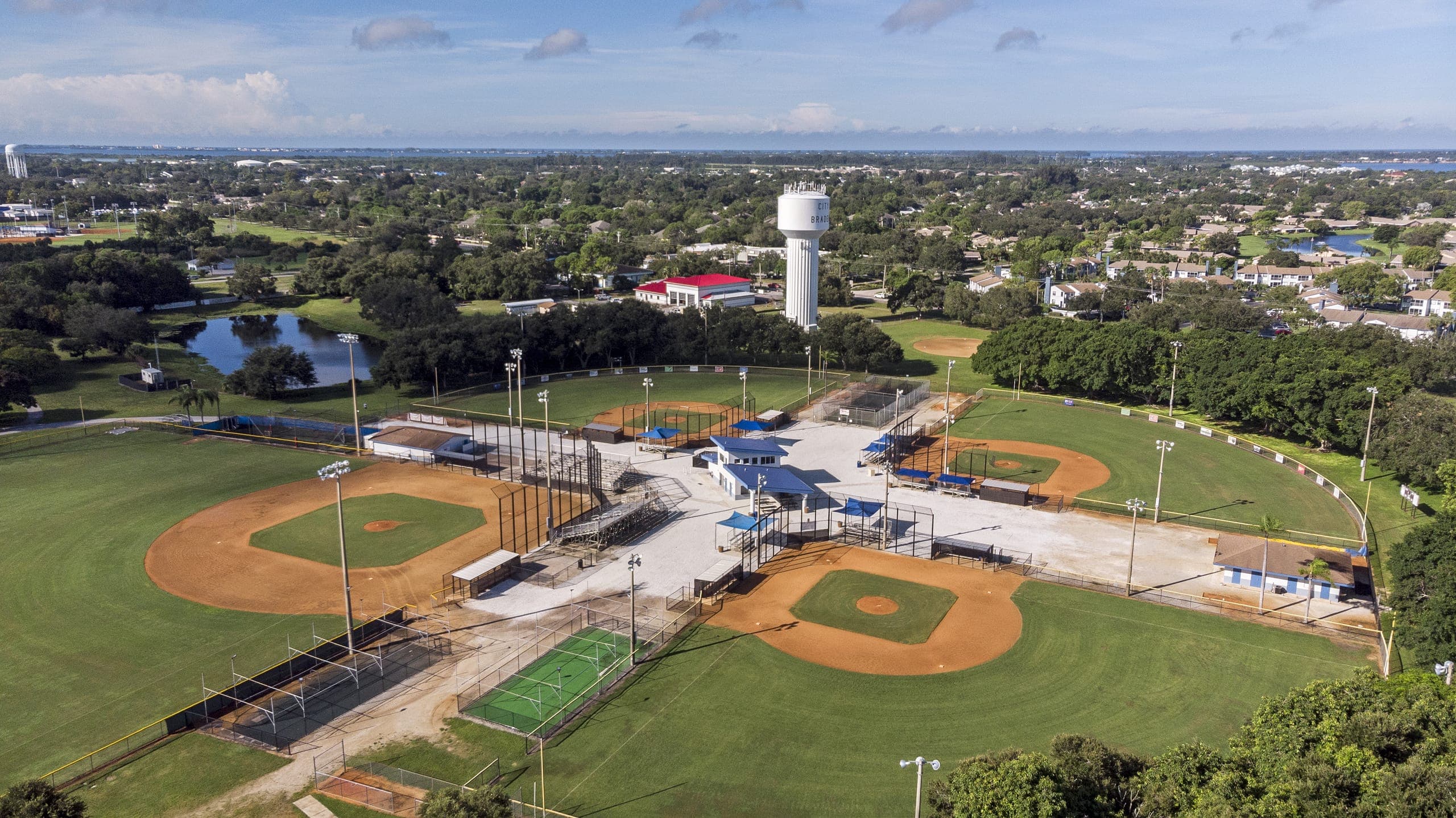 Softball Fields Aerial View Water Tower