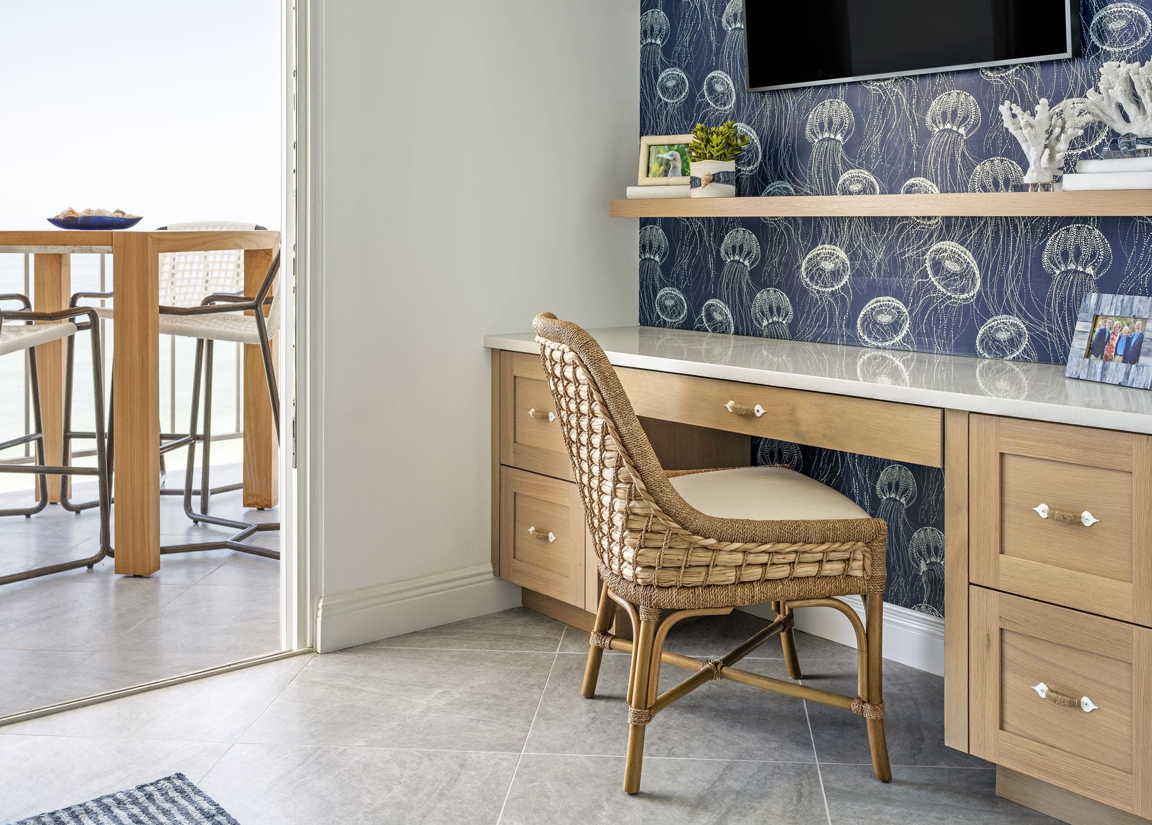 Jelly Fish Wall Paper Wicker Chair