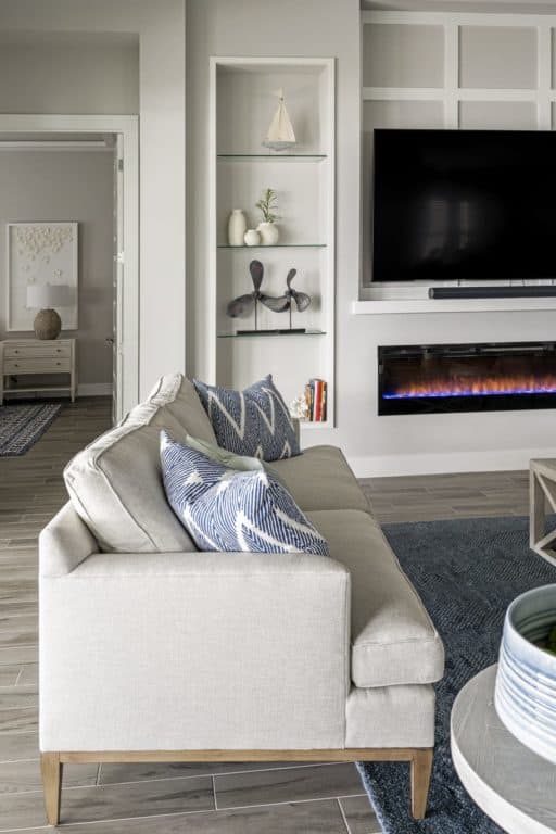 Taupe Living Room Coutch Fire Display