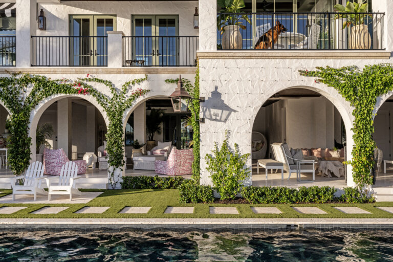 Residential Exterior Architectural Arches Ivy Growing On Walls Poolside