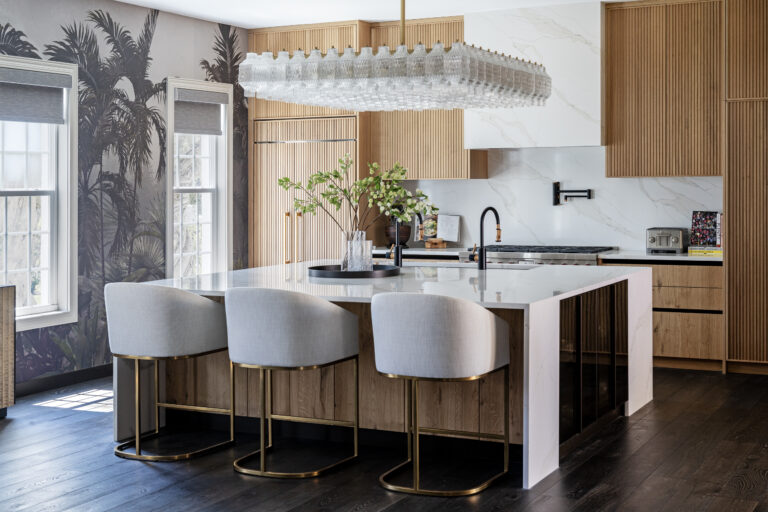Kitchen Heavy Glass Square Chandelier Wood Face Cabinets Island